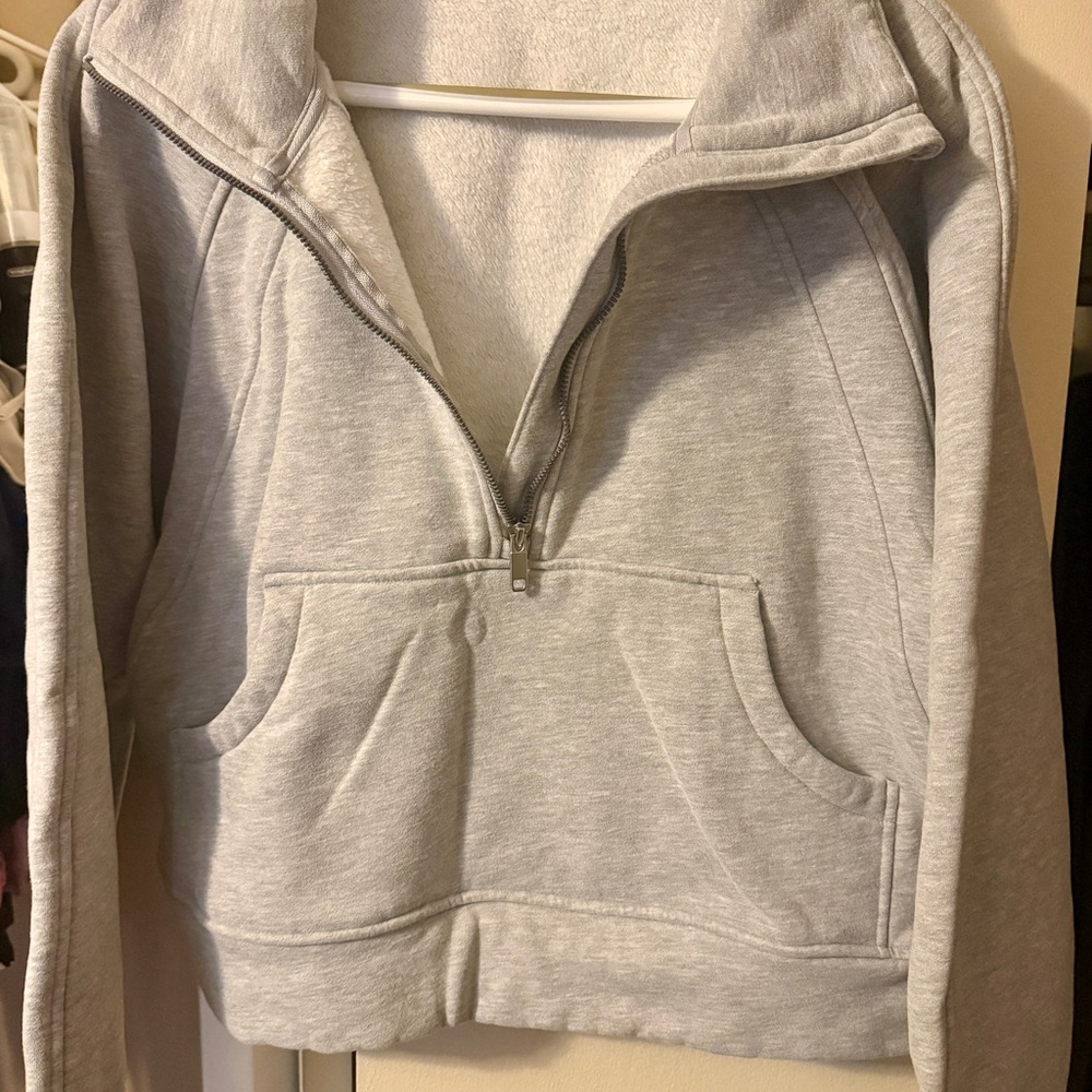 Women's Light Gray Half-Zip Sweatshirt-Size.Large